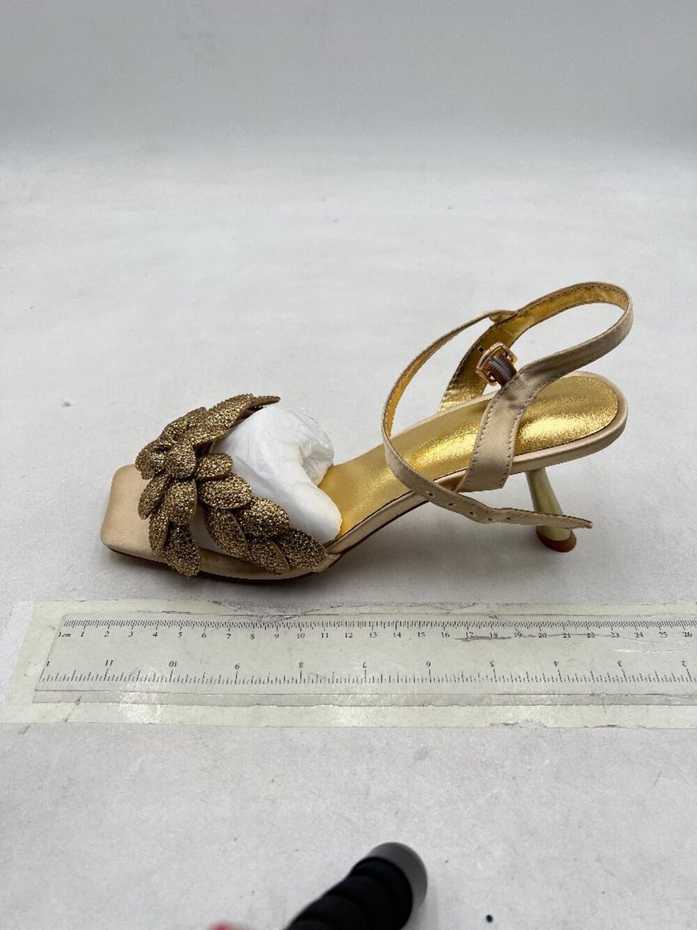 XYD Gold Open Toe Rhinestone High Heel Sandal Ankle Strap Buckled Wedding Shoes